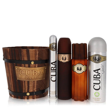 Cuba Gold by Fragluxe Gift Set - 3.4 oz Eau De Toilette Spray + 1.17 oz Eau De Toilette Spray + 6.7 oz Body Spray + 3.3 oz After Shave for Men - Perfume Maximum